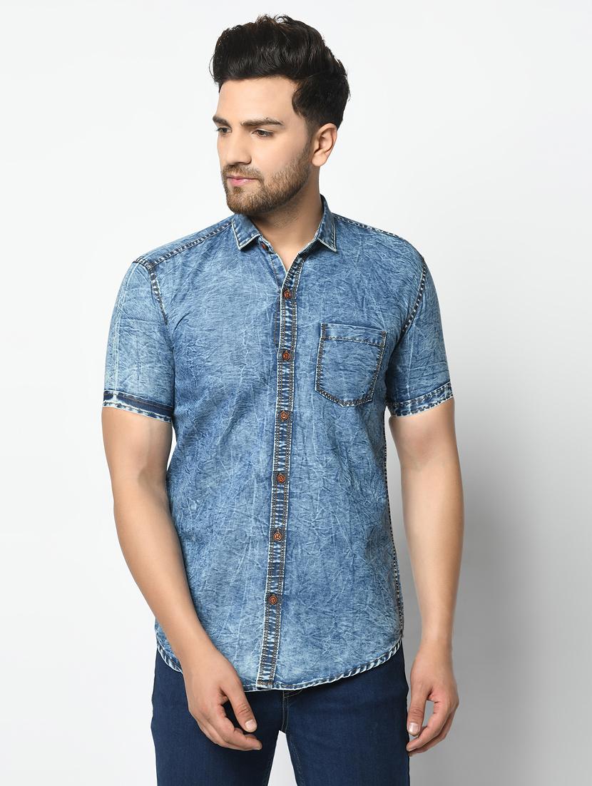 blue faded denim casual shirt - 17374386 - Zoom Image - 1