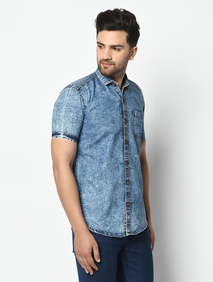 blue faded denim casual shirt - 17374386 - Zoom Image - 2