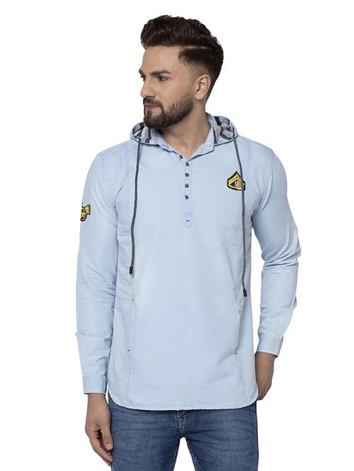 light blue solid denim casual shirt - 17374407 - Very Small Image - 1