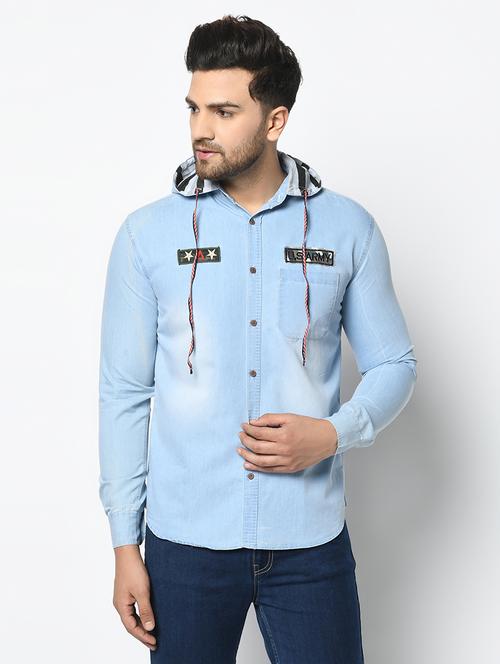 light blue faded denim casual shirt - 17374408 - Standard Image - 1