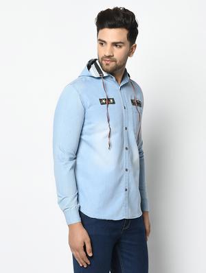 light blue faded denim casual shirt - 17374408 - Standard Image - 2