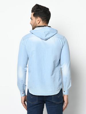 light blue faded denim casual shirt - 17374408 - Standard Image - 3