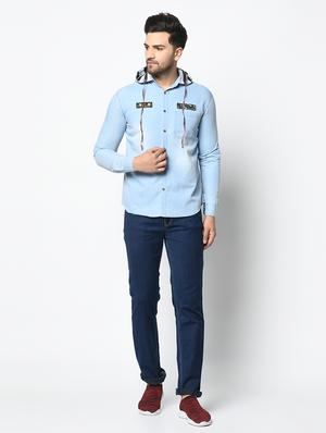 light blue faded denim casual shirt - 17374408 - Standard Image - 4