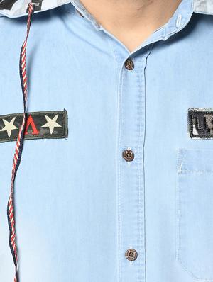 light blue faded denim casual shirt - 17374408 - Standard Image - 5