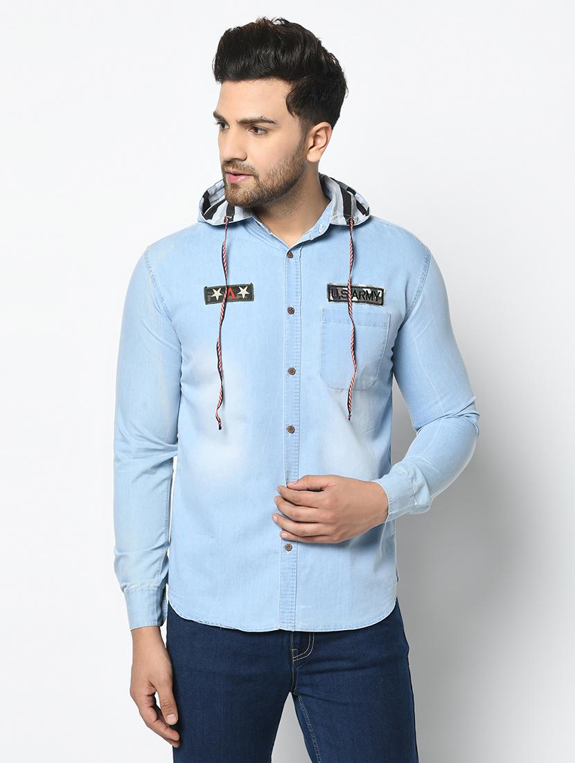 light blue faded denim casual shirt - 17374408 - Zoom Image - 1