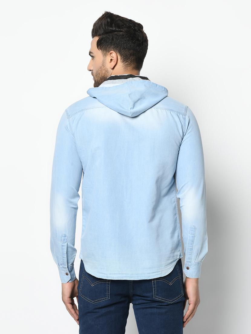light blue faded denim casual shirt - 17374408 - Zoom Image - 3