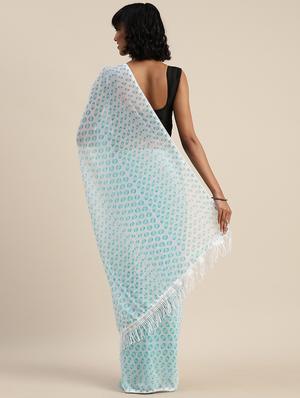fringes detailed printed saree with blouse - 17374475 - Standard Image - 2