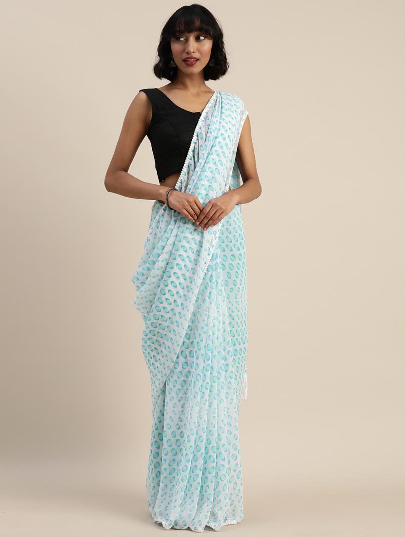 fringes detailed printed saree with blouse - 17374475 - Zoom Image - 1