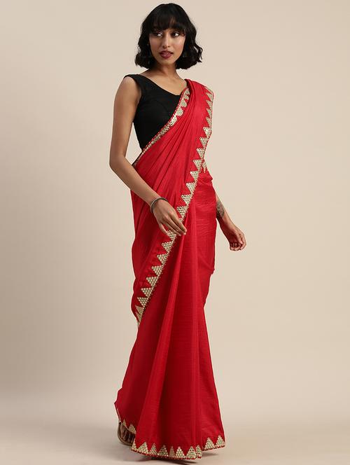 bordered solid saree with blouse - 17374479 - Very Small Image - 1