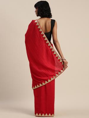 bordered solid saree with blouse - 17374479 - Standard Image - 2