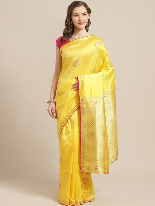 solid woven saree with blouse - 17375026 - Standard Image - 1