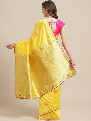 solid woven saree with blouse - 17375026 - Standard Image - 2
