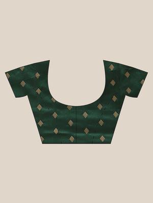 bottle green woven saree with blouse - 17375030 - Standard Image - 4