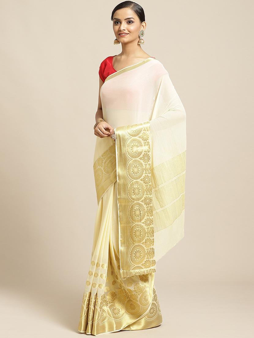 solid woven saree with blouse - 17375053 - Zoom Image - 1