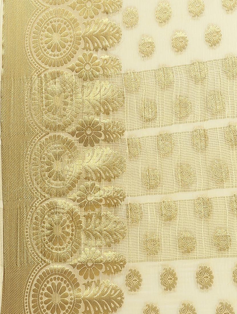 solid woven saree with blouse - 17375053 - Zoom Image - 3