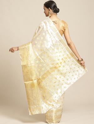 off-white zari work woven saree with blouse - 17375059 - Standard Image - 2
