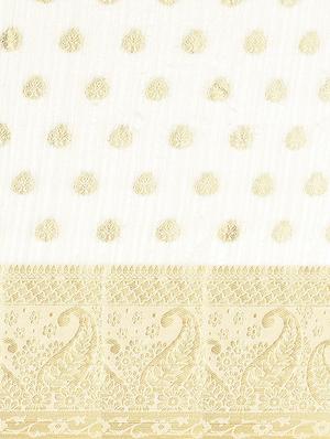 off-white zari work woven saree with blouse - 17375059 - Standard Image - 3