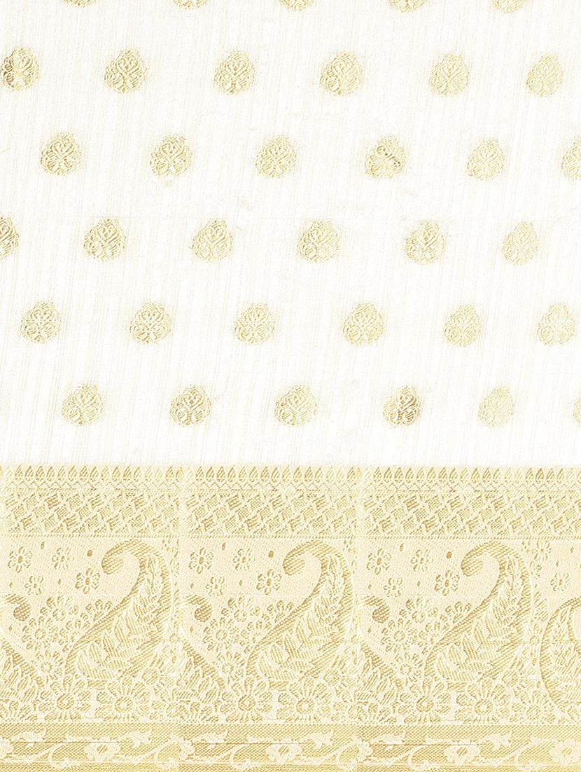 off-white zari work woven saree with blouse - 17375059 - Zoom Image - 3