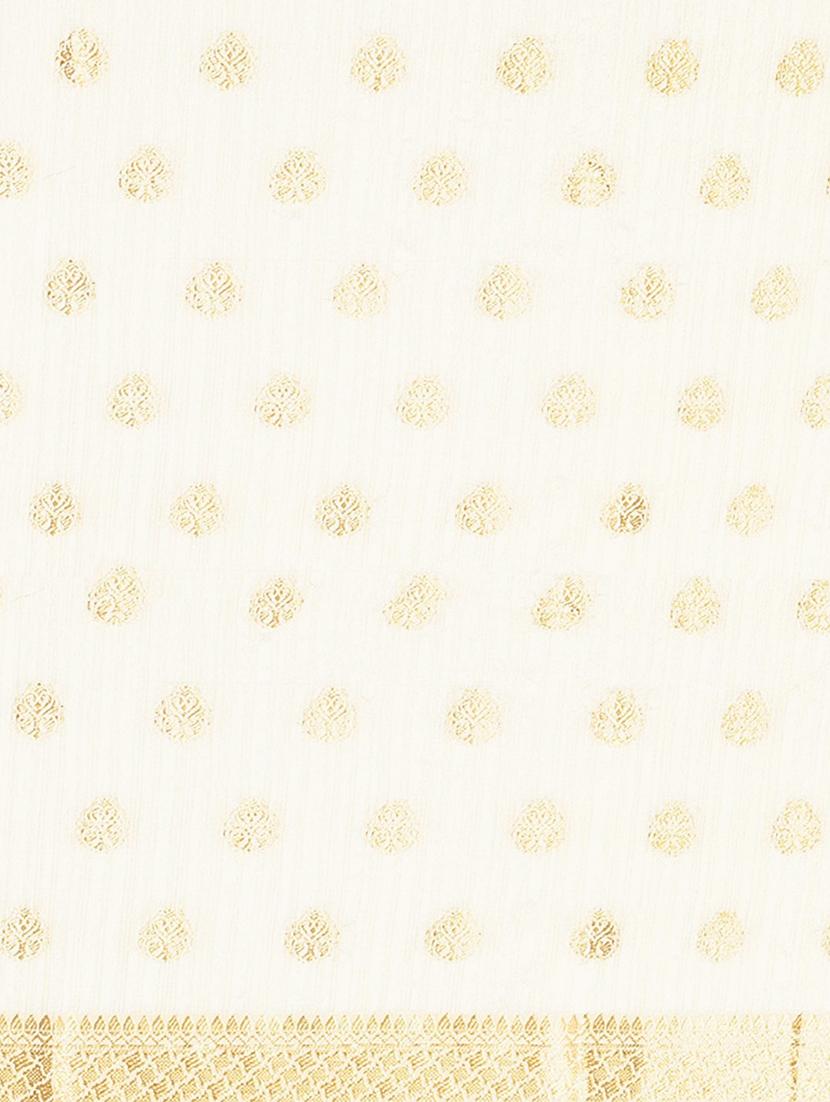 off-white zari work woven saree with blouse - 17375059 - Zoom Image - 4