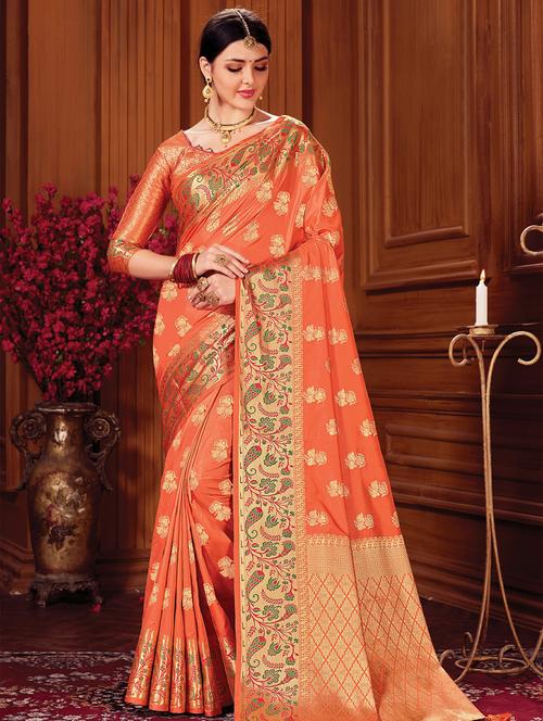 zari work handloom saree with blouse - 17375237 - Standard Image - 1