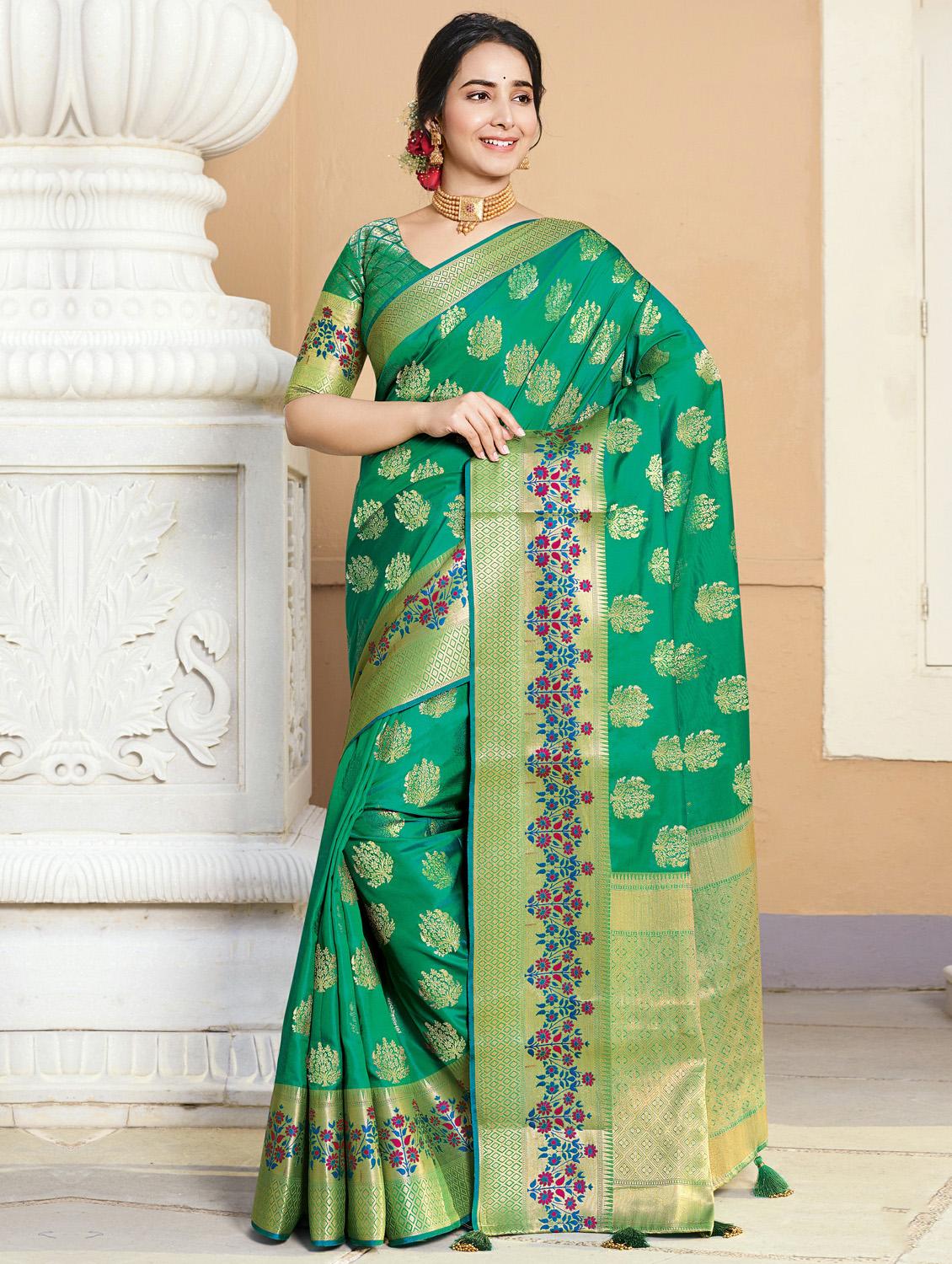 zari work handloom saree with blouse - 17375240 - Zoom Image - 1