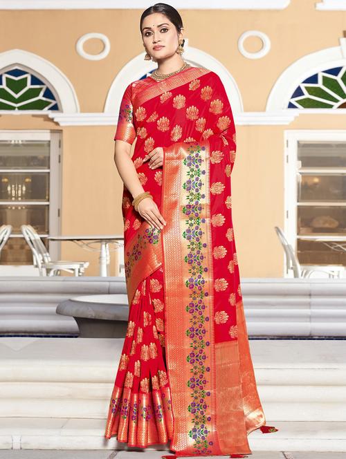 zari work handloom saree with blouse - 17375241 - Standard Image - 1
