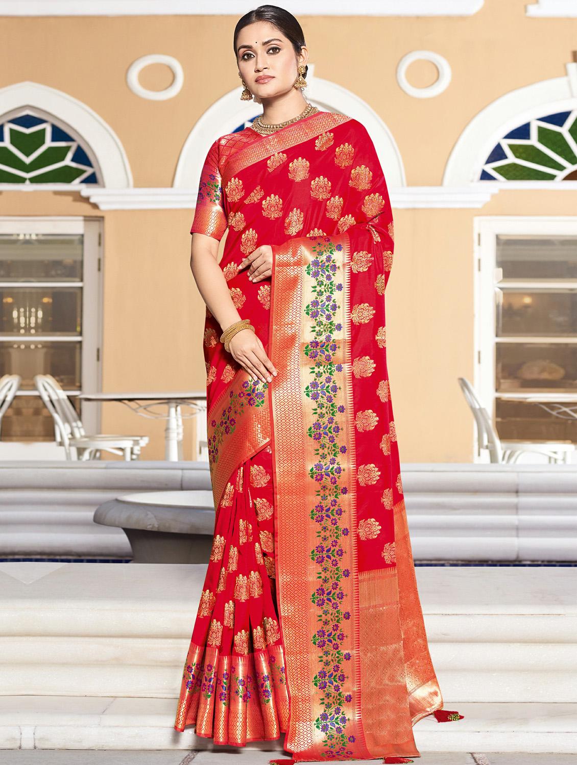 zari work handloom saree with blouse - 17375241 - Zoom Image - 1