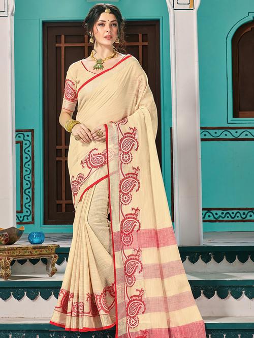 paisley handloom saree with blouse - 17375259 - Standard Image - 1