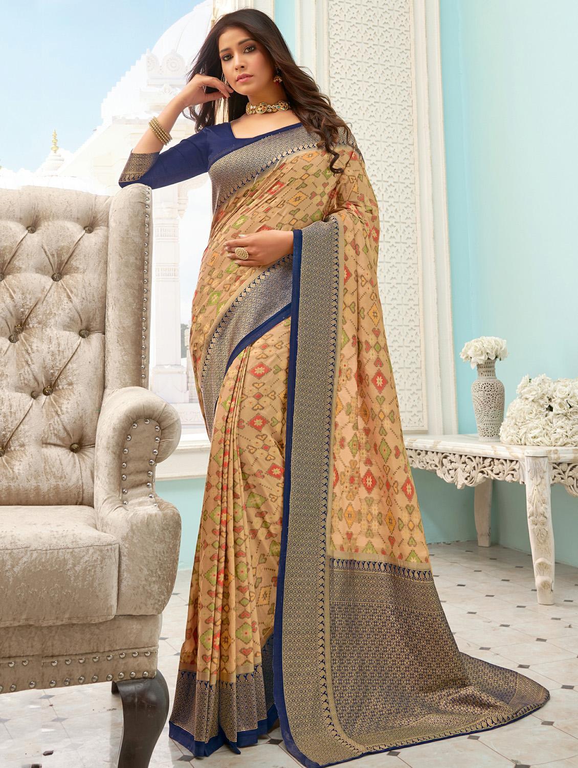 geometrical handloom saree with blouse - 17375267 - Zoom Image - 1
