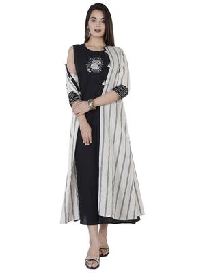 embroidered a-line ethnic dress with jacket - 17375669 - Standard Image - 2