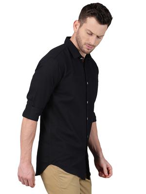 black solid casual shirt - 17376074 - Standard Image - 2