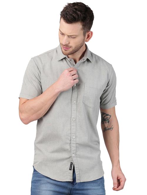 grey solid casual shirt - 17376097 - Standard Image - 1