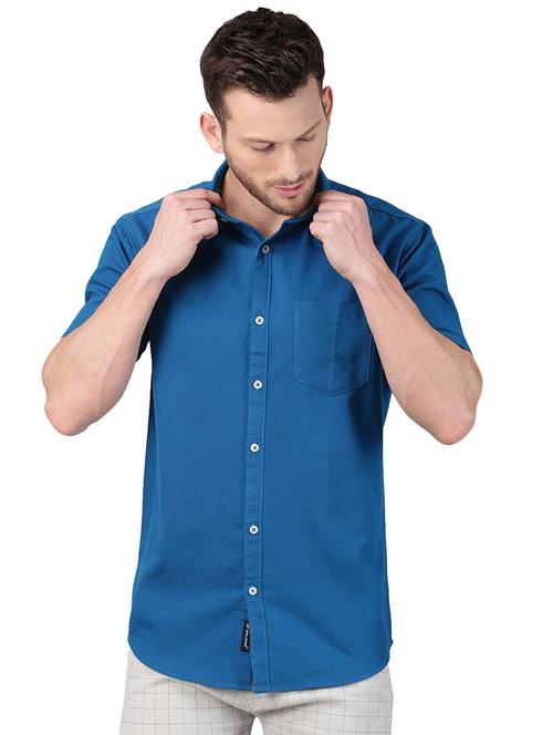 blue solid casual shirt - 17376098 - Standard Image - 1
