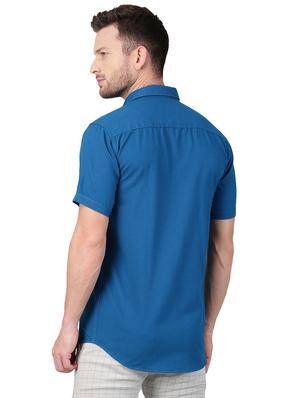 blue solid casual shirt - 17376098 - Standard Image - 3