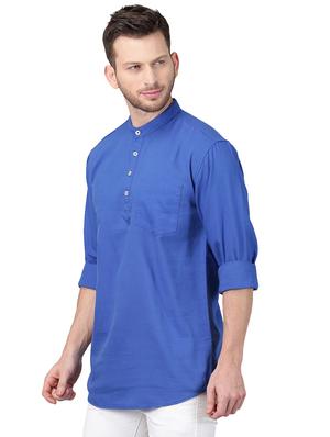 blue solid short kurta - 17376148 - Standard Image - 2