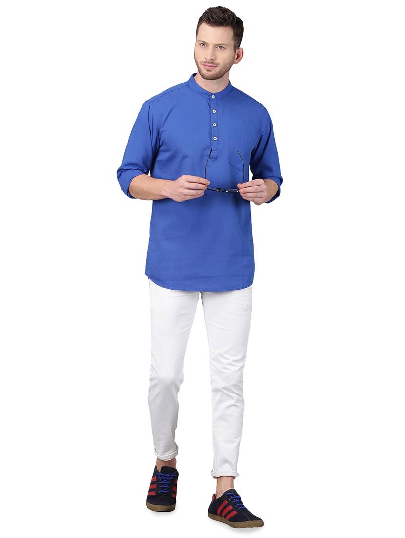 blue solid short kurta - 17376148 - Zoom Image - 4