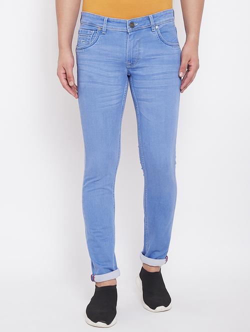 light blue plain denim jeans - 17376199 - Standard Image - 1