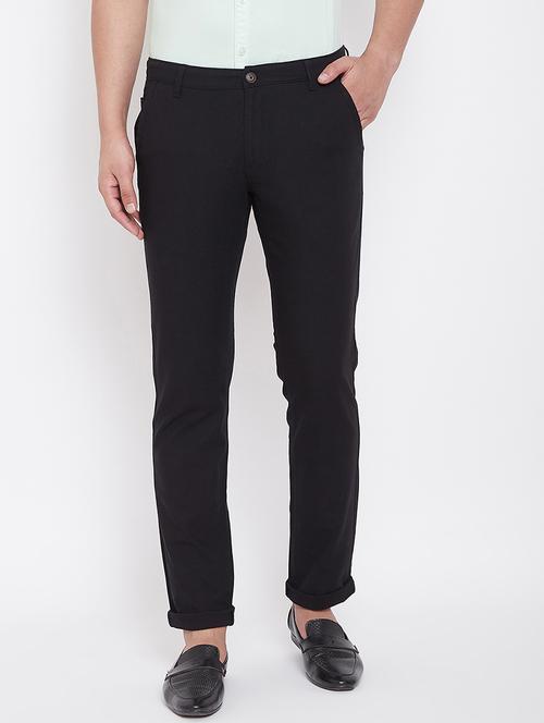 black solid linen chinos - 17376228 - Standard Image - 1