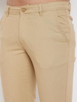 beige solid linen chinos - 17376229 - Standard Image - 5