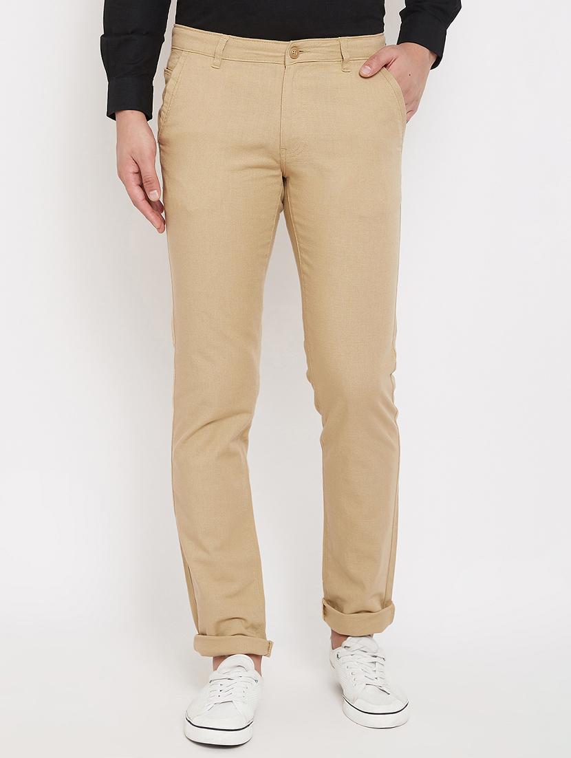 beige solid linen chinos - 17376229 - Zoom Image - 1