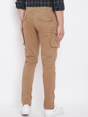brown solid cargos trouser - 17376233 - Standard Image - 3