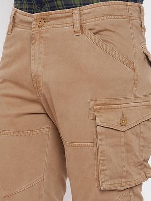 brown solid cargos trouser - 17376233 - Standard Image - 5