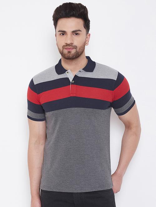 grey color block polo t-shirt - 17376557 - Standard Image - 1
