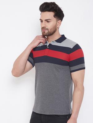 grey color block polo t-shirt - 17376557 - Standard Image - 2