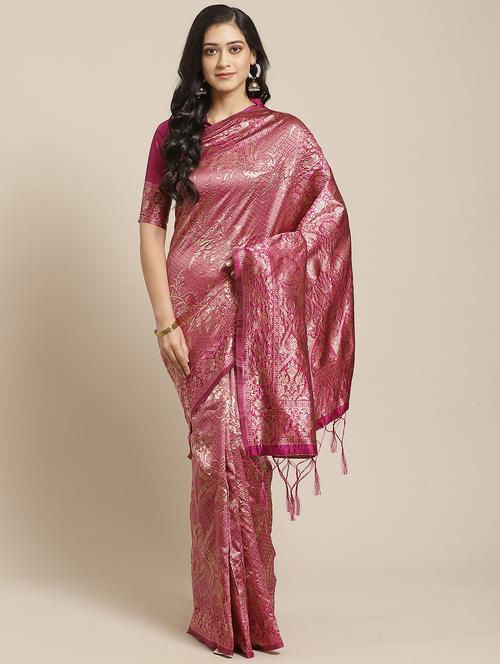 magenta banarasi saree with blouse - 17376754 - Standard Image - 1