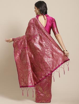 magenta banarasi saree with blouse - 17376754 - Standard Image - 2