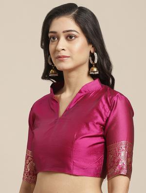 magenta banarasi saree with blouse - 17376754 - Standard Image - 3