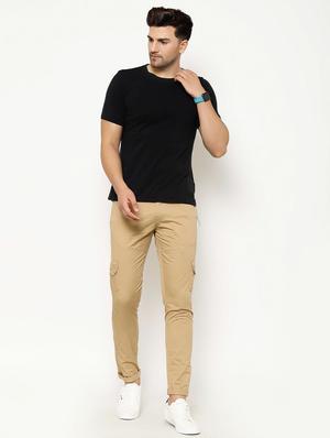 beige solid cargo casual trousers - 17376757 - Standard Image - 4