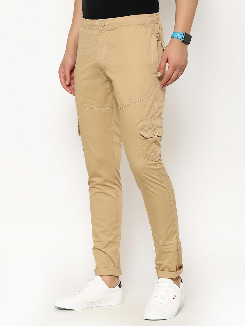 beige solid cargo casual trousers - 17376757 - Zoom Image - 2