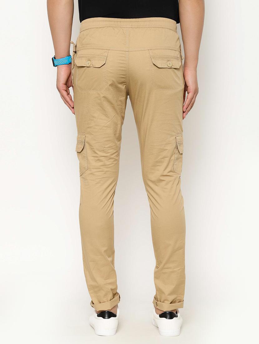 beige solid cargo casual trousers - 17376757 - Zoom Image - 3